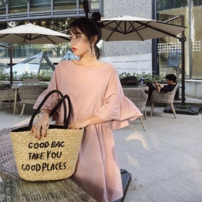 一部即納 オリジナル ＊ 8color 袖フリル Aライン ミニ丈 ワンピース