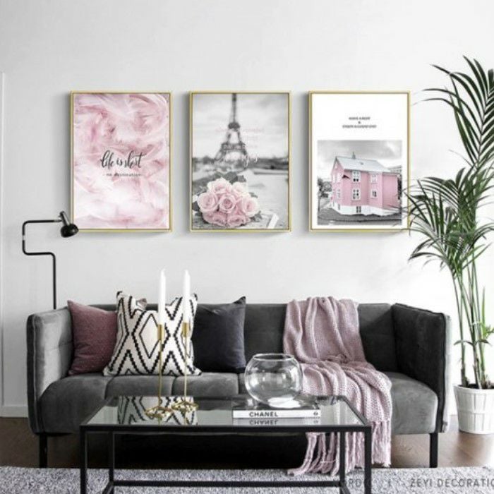 予約 モノトーン＆ピンク シック アートフレーム 絵画 パネル | LiLiRena