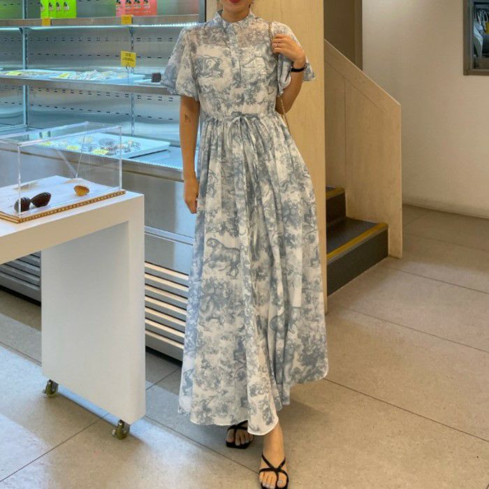 IRENE トワルドジュイ柄 ワンピース 予約 2color トワルドジュイ シフォン ケープ ワンピース | LiLiRena