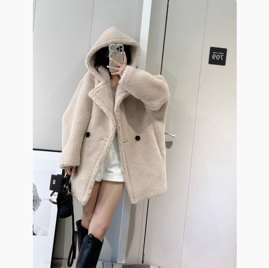 予約 4color テディ フード付き ショート コート | LiLiRena