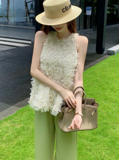 即納 フリンジ フェザー ノースリーブ トップス | LiLiRena