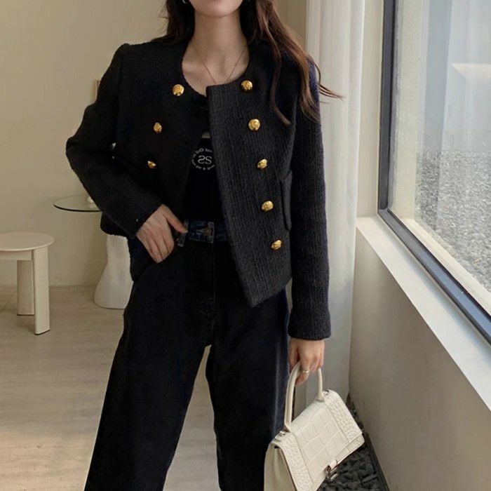 一部即納 3color ダブル ボタン ショート ツイード ジャケット | LiLiRena