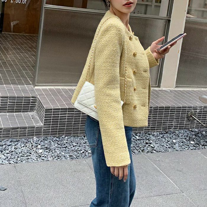 一部即納 3color ダブル ボタン ショート ツイード ジャケット | LiLiRena