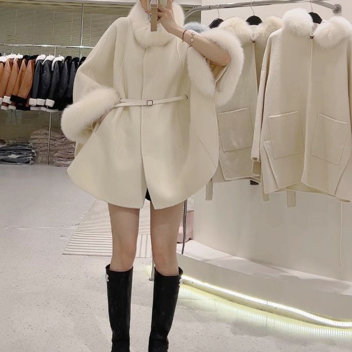 一部即納 3color ケープ フォックスファー ウールコート | LiLiRena