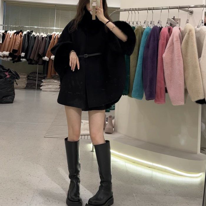 一部即納 3color ケープ フォックスファー ウールコート | LiLiRena
