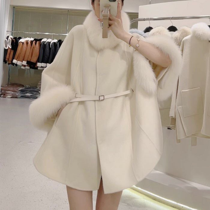 一部即納 3color ケープ フォックスファー ウールコート | LiLiRena