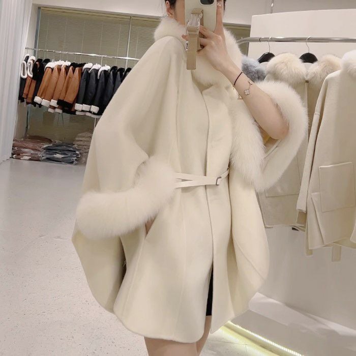 一部即納 3color ケープ フォックスファー ウールコート | LiLiRena
