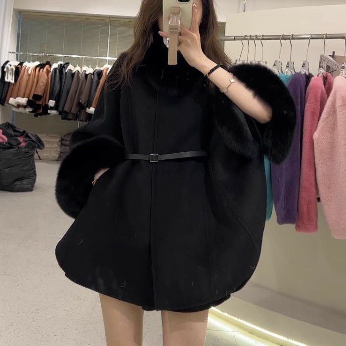 一部即納 3color ケープ フォックスファー ウールコート | LiLiRena