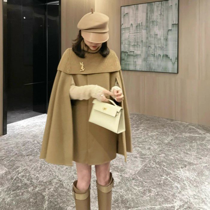 一部即納 2color ニット ケープ 付き スリット ポンチョ コート | LiLiRena