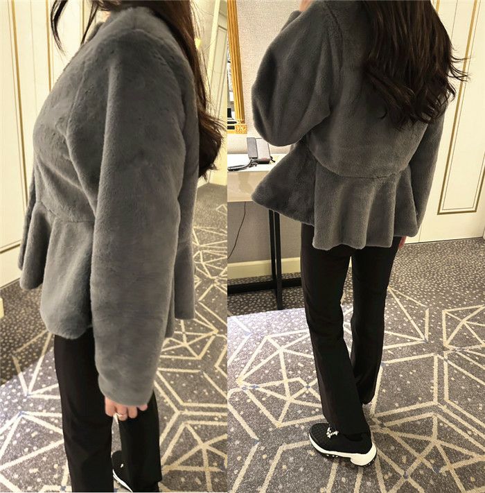 即納 4color ペプラム エコファー フェイクファー ジャケット コート