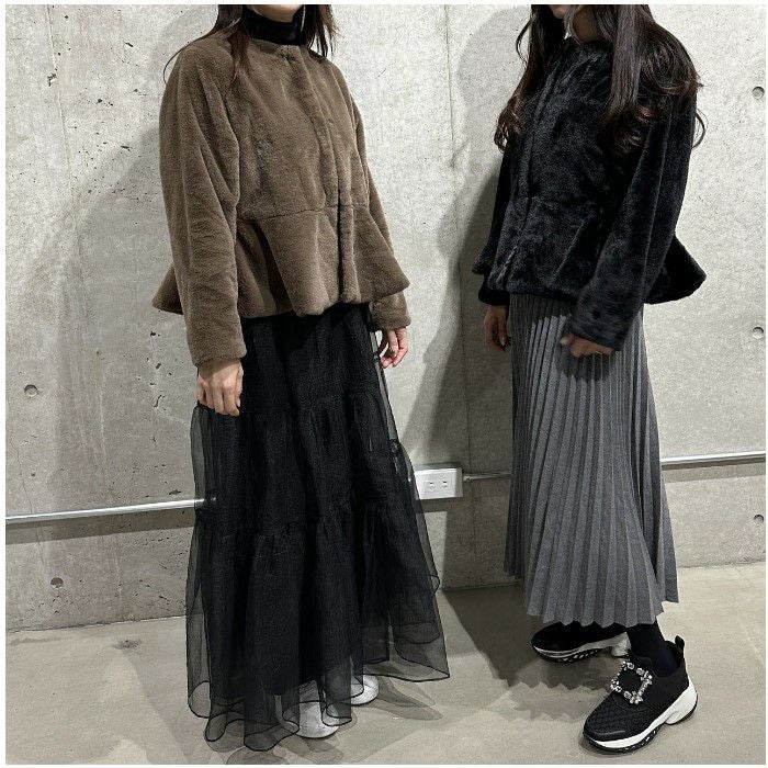 即納 4color ペプラム エコファー フェイクファー ジャケット コート