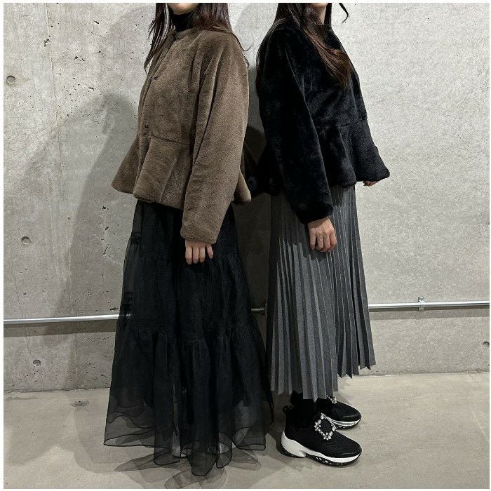 即納 4color ペプラム エコファー フェイクファー ジャケット コート