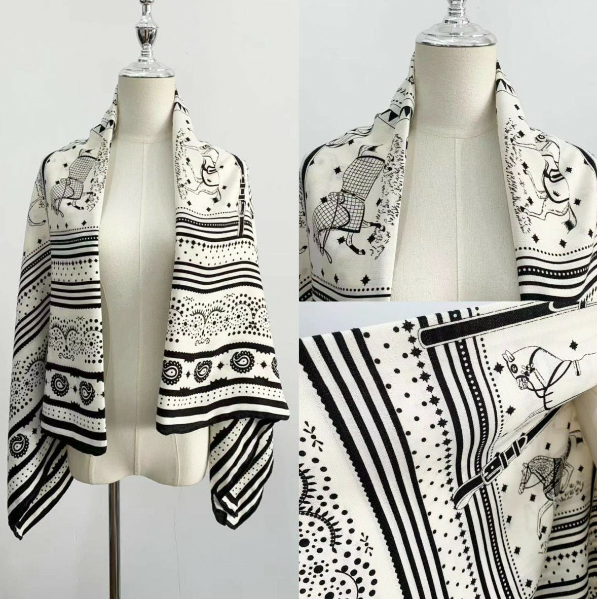 LiLiRena 大判スカーフCashmere Horse scarf ストール パールゴム付き 再販 White Black 即納 3color Cashmere Horse scarf