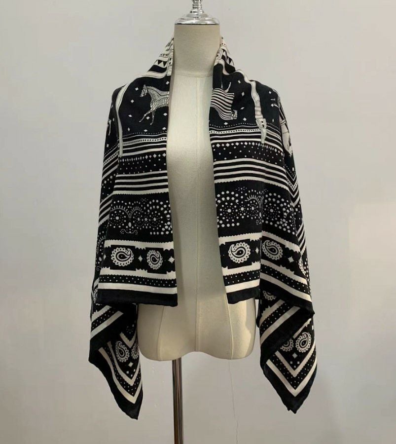LiLiRena 大判スカーフCashmere Horse scarf ストール パールゴム付き 再販 White Black 即納 3color Cashmere Horse scarf