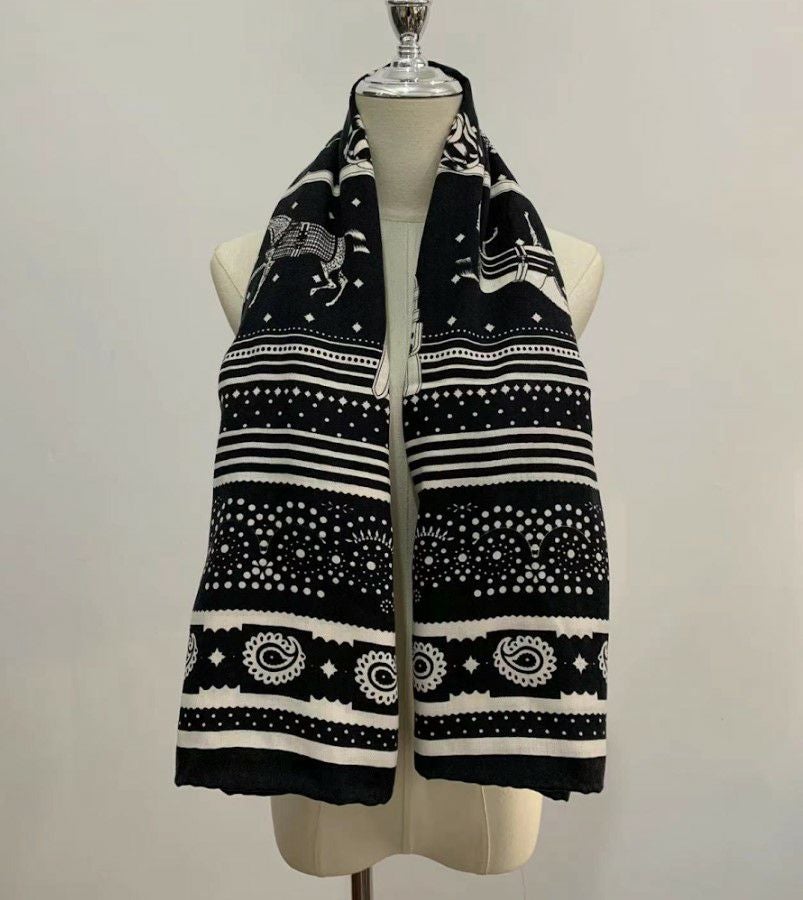 LiLiRena 大判スカーフCashmere Horse scarf ストール パールゴム付き 再販 White Black 即納 3color Cashmere Horse scarf