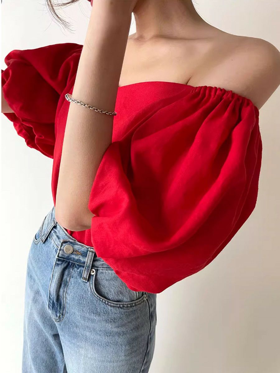 予約 2color ハートシェイプ オフショルダー トップス | LiLiRena