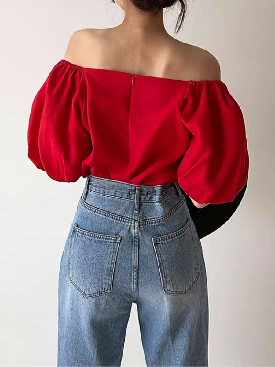 予約 2color ハートシェイプ オフショルダー トップス | LiLiRena