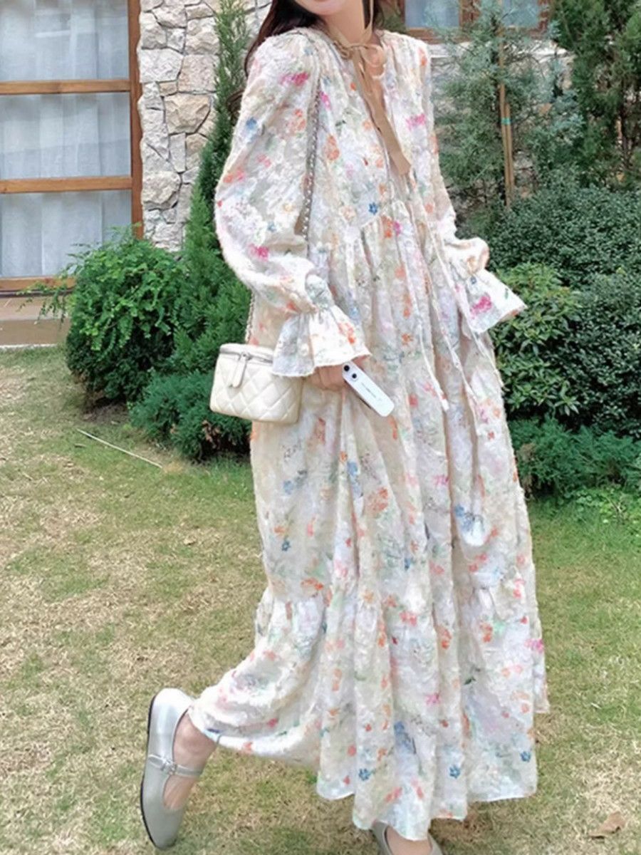 予約 Flower フェザー ベルスリーブ ワンピース | LiLiRena