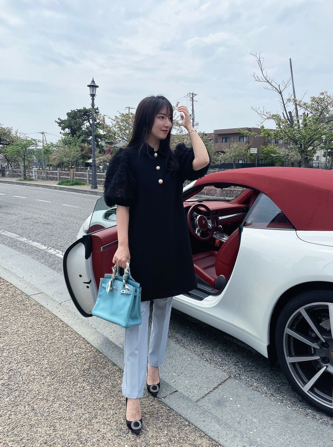 前田朝香さんコラボ 3color チュール袖 ゴールドボタン ワンピース