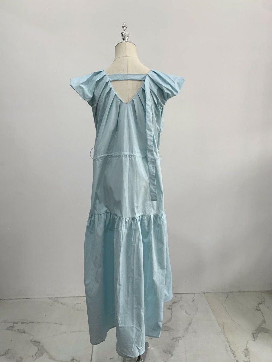 一部即納 3color Vネック ティアード ロング ワンピース | LiLiRena