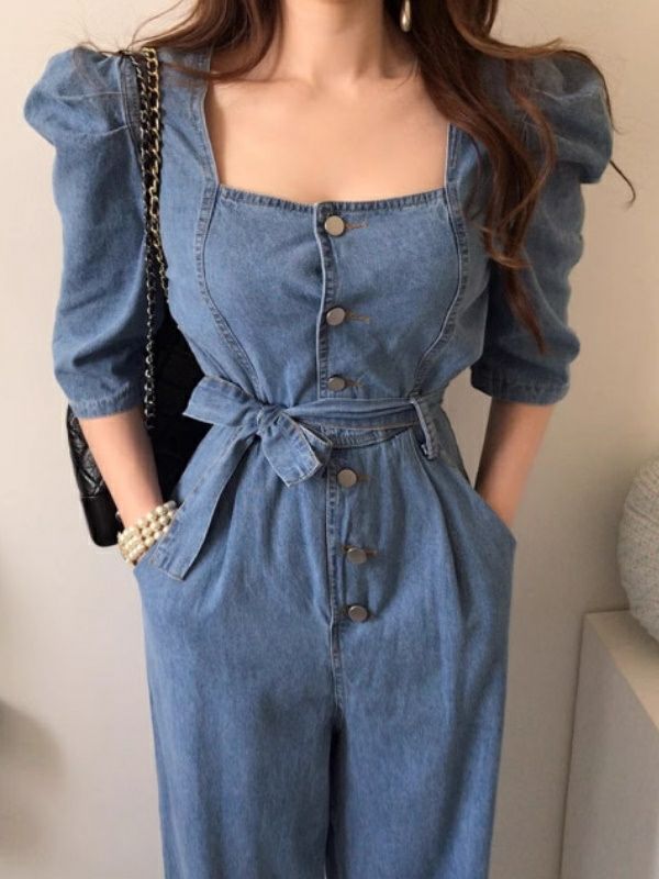 予約 Denim スクエアネック オールインワン | LiLiRena