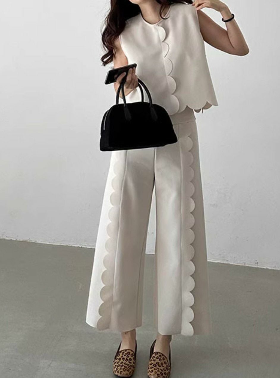 予約 スカラップ トップス ストレートパンツ セットアップ | LiLiRena