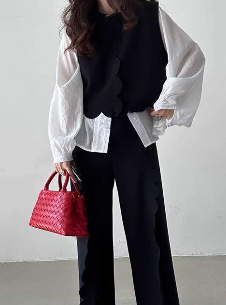 予約 スカラップ トップス ストレートパンツ セットアップ | LiLiRena
