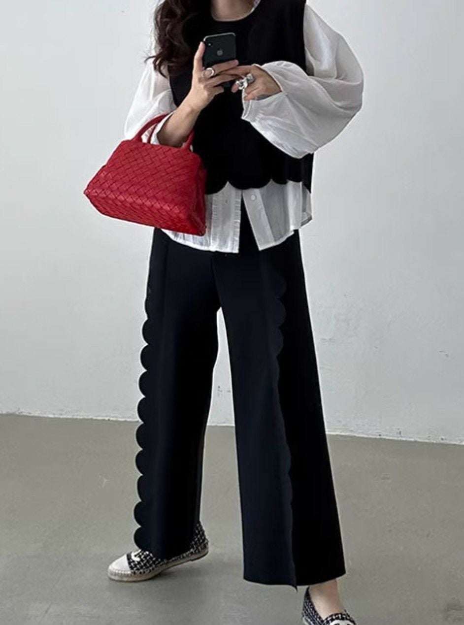 予約 スカラップ トップス ストレートパンツ セットアップ | LiLiRena
