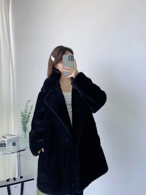 予約 3color ベアムートン コート ショート丈 black gray white | LiLiRena