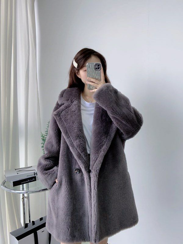予約 3color ベアムートン コート ショート丈 black gray white | LiLiRena