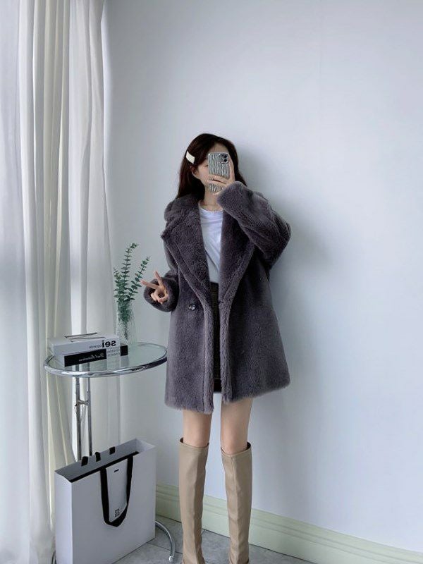 予約 3color ベアムートン コート ショート丈 black gray white | LiLiRena