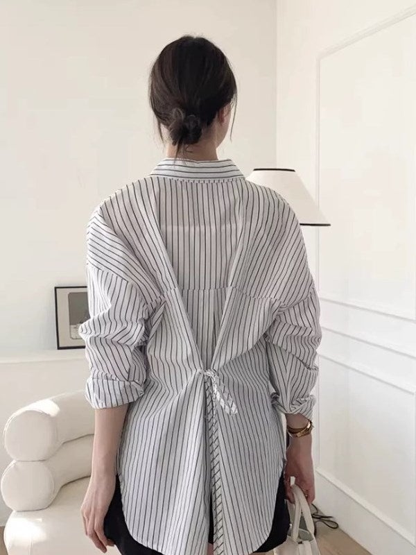 バックリボンストライプシャツ バックリボンストライプシャツ