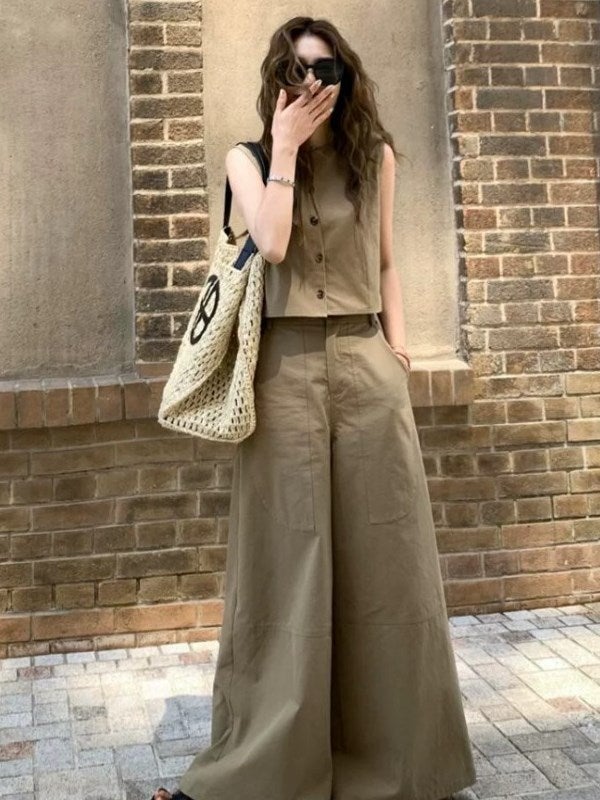 予約 2color ノースリーブトップス×ワイドパンツ セットアップ | LiLiRena