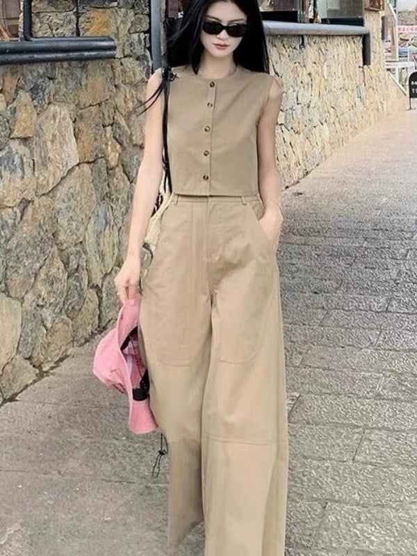 予約 2color ノースリーブトップス×ワイドパンツ セットアップ | LiLiRena