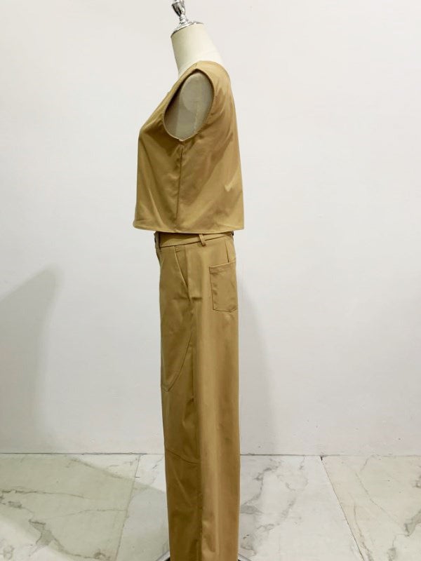 予約 2color ノースリーブトップス×ワイドパンツ セットアップ | LiLiRena