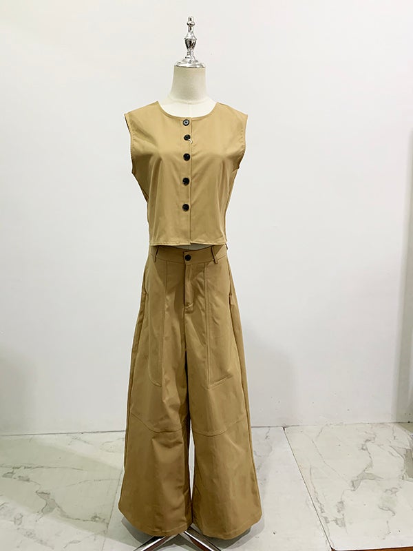 予約 2color ノースリーブトップス×ワイドパンツ セットアップ | LiLiRena