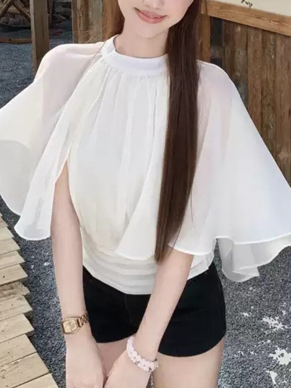 予約 2color シフォンケープ ドレープデザイン ブラウス | LiLiRena