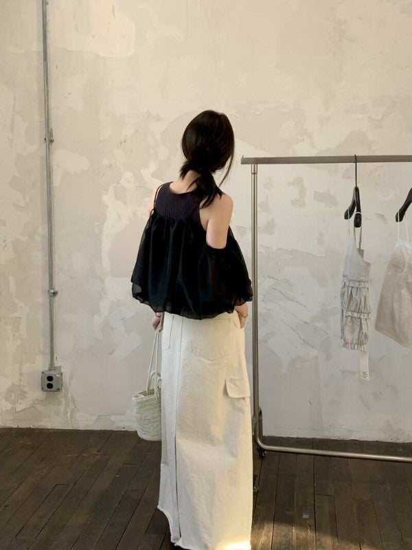 早期価格 予約 2color リブタンクトップxシアーバルーンキャミ卜
