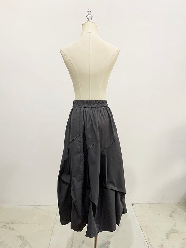 早期価格 予約 3color アシンメトリー タック ロングスカート | LiLiRena